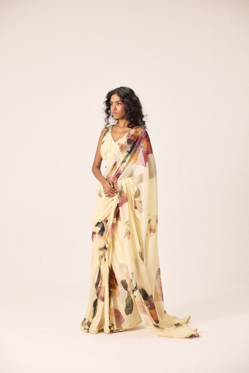 Soleil Saree Set kota doria & mul by Khara Kapas in yellow for women in Singapore