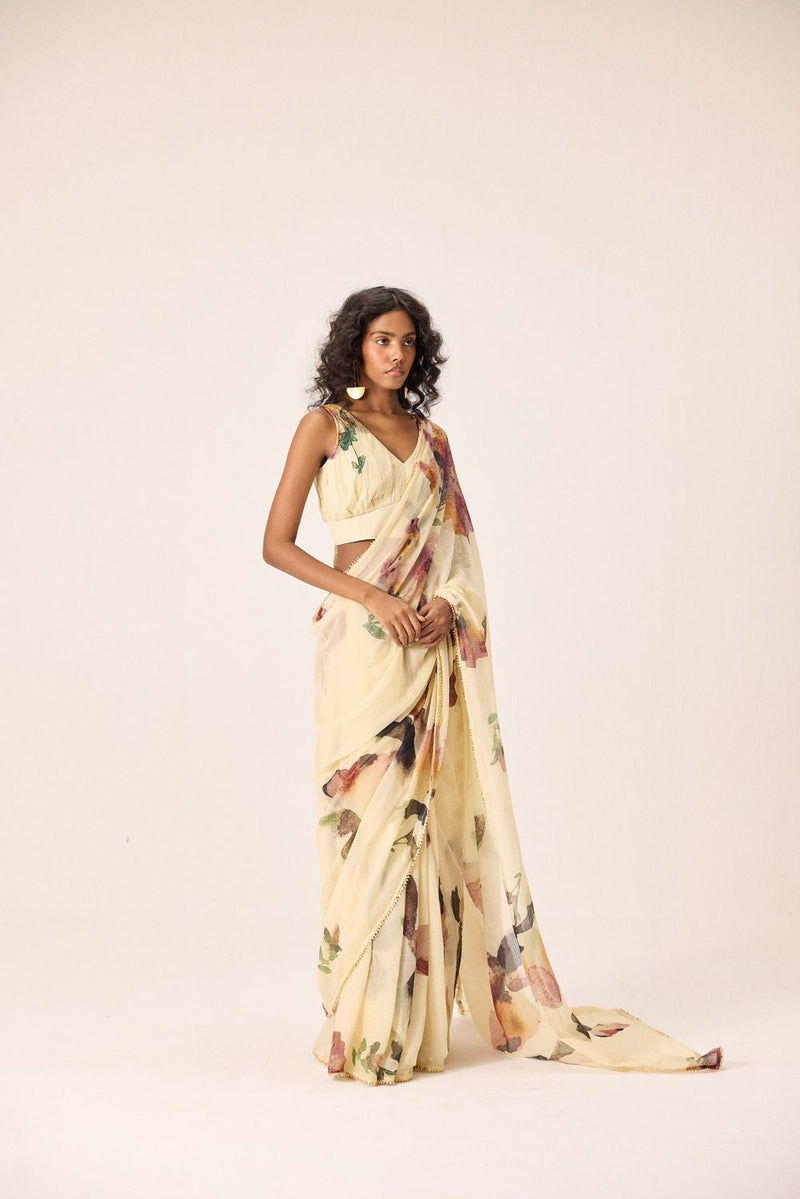 Soleil Saree Set kota doria & mul by Khara Kapas in yellow for women in Singapore