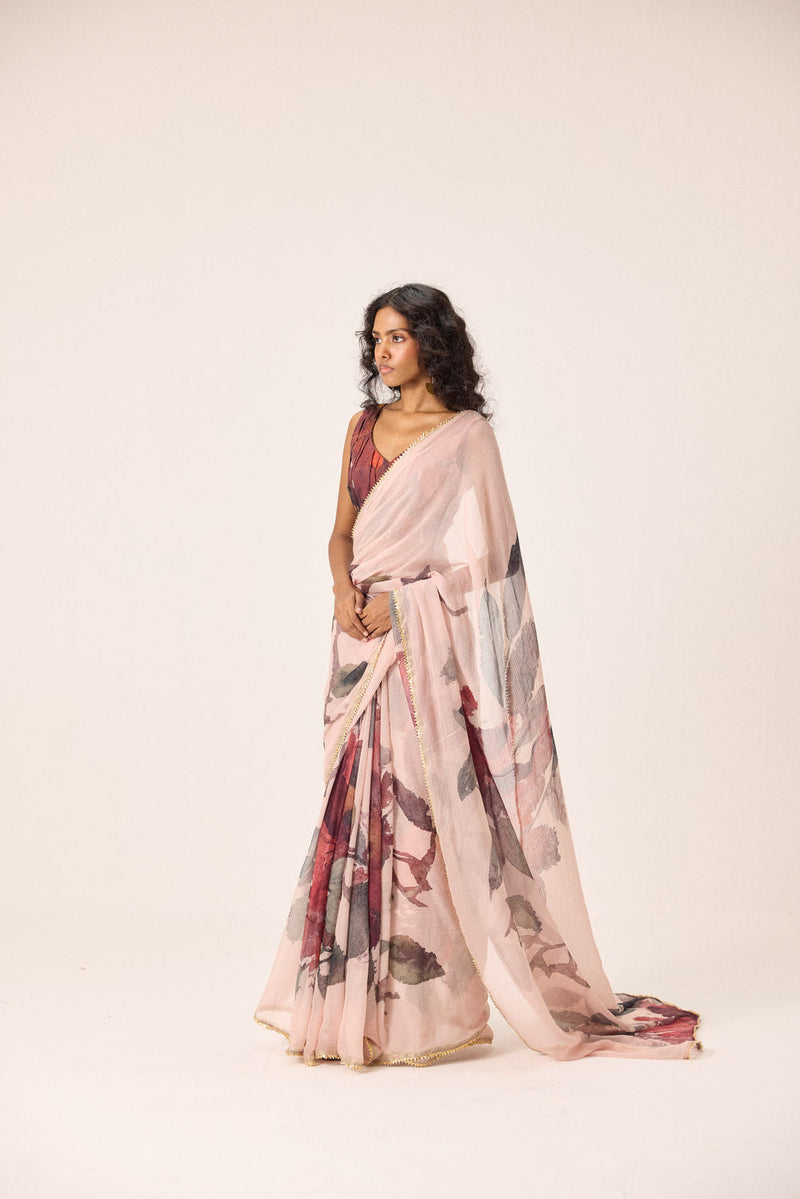 Ruya Saree Set kota doria & mul by Khara Kapas in pink for women in Singapore