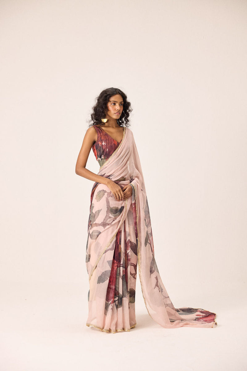 Ruya Saree Set kota doria & mul by Khara Kapas in pink for women in Singapore