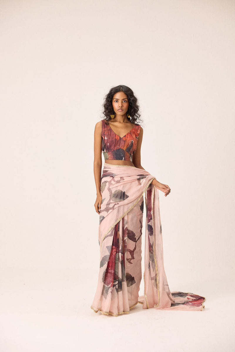 Ruya Saree Set kota doria & mul by Khara Kapas in pink for women in Singapore