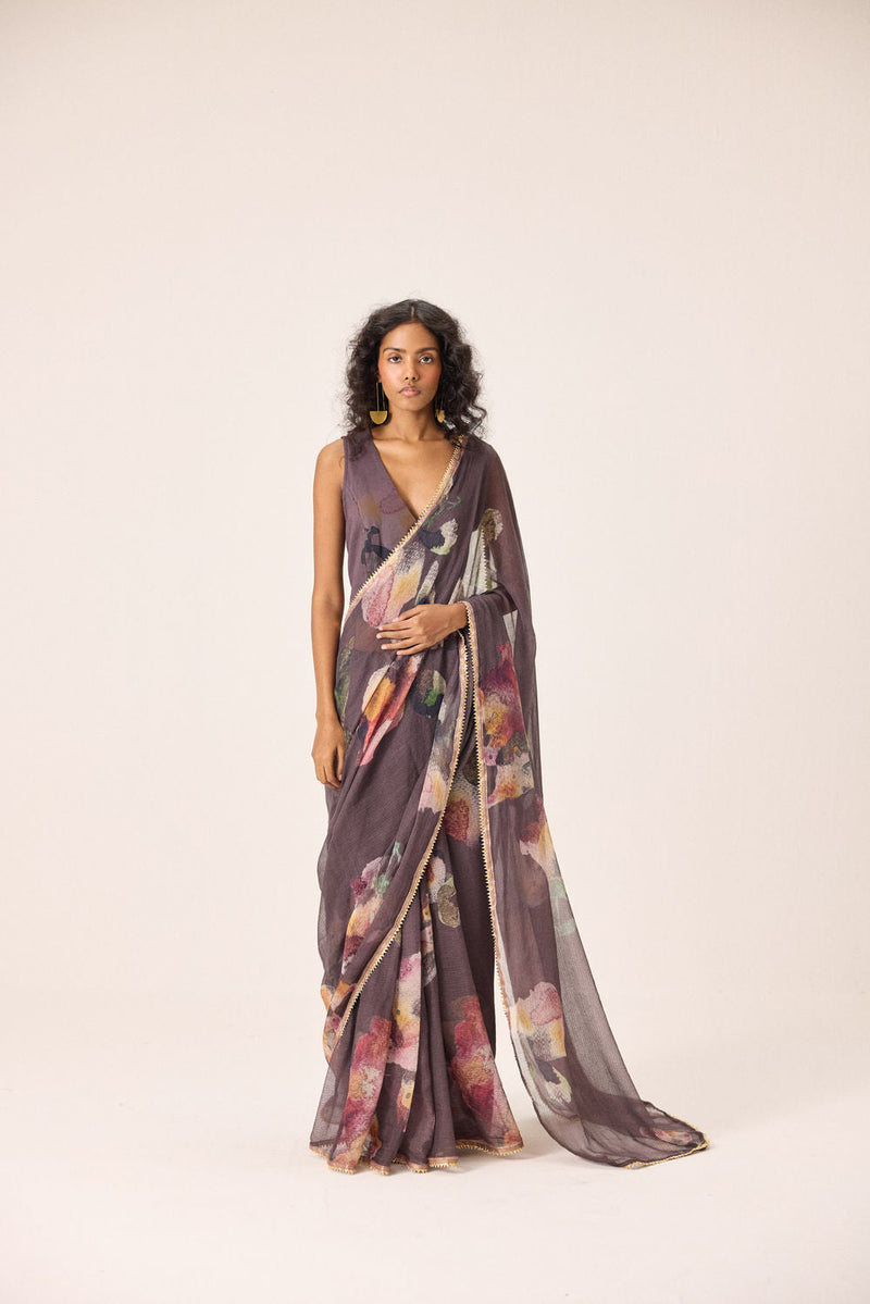 Inara Saree Set kota doria & mul by Khara Kapas in brown for women in Singapore