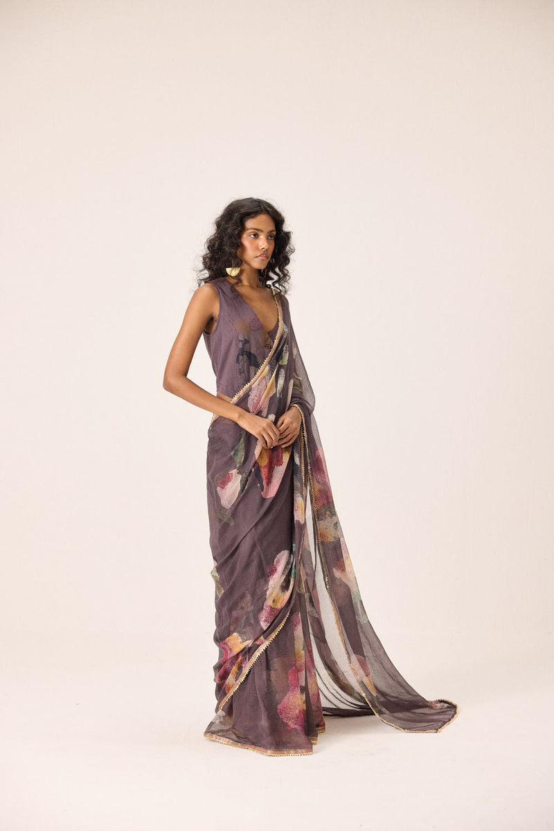 Inara Saree Set kota doria & mul by Khara Kapas in brown for women in Singapore