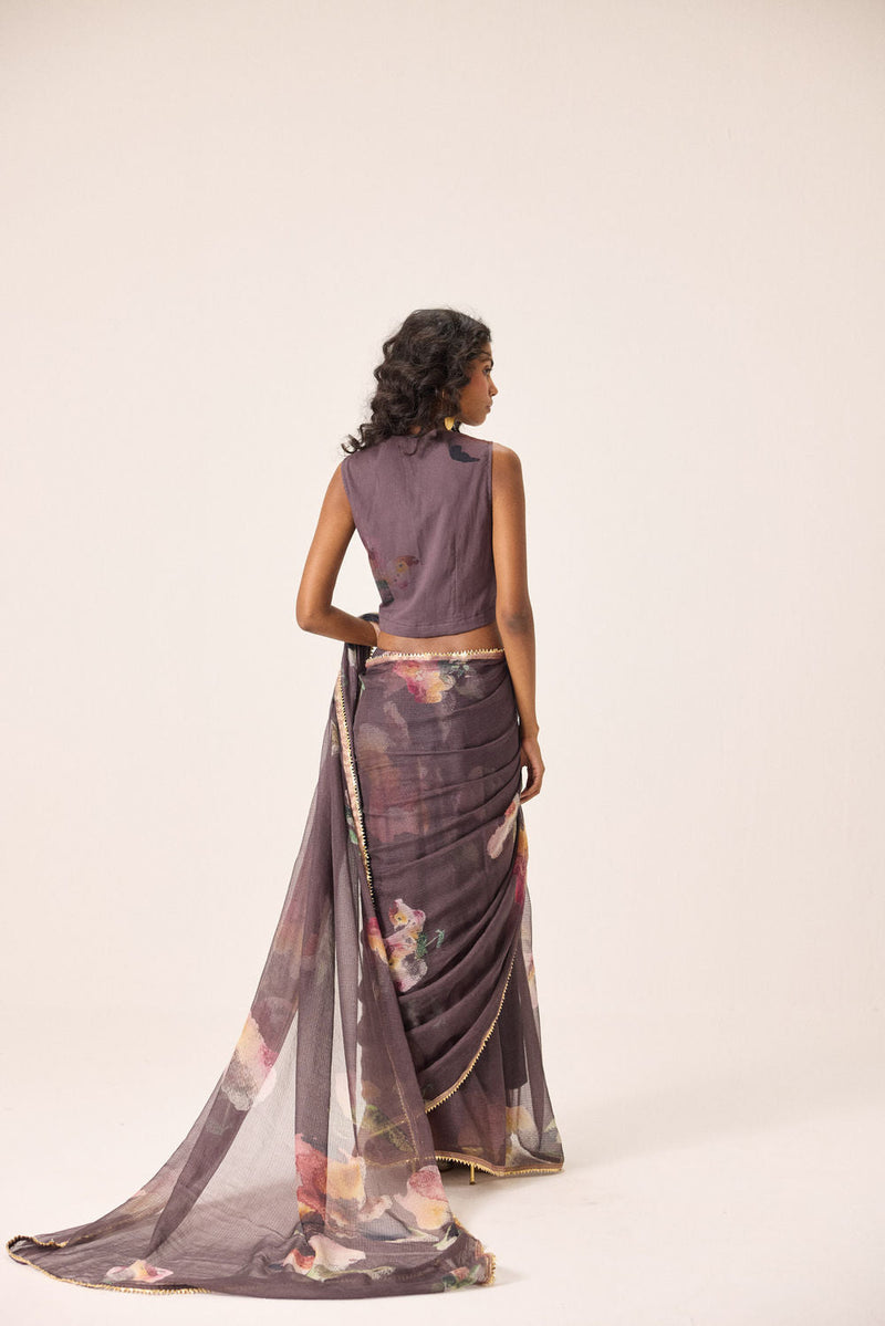 Inara Saree Set kota doria & mul by Khara Kapas in brown for women in Singapore