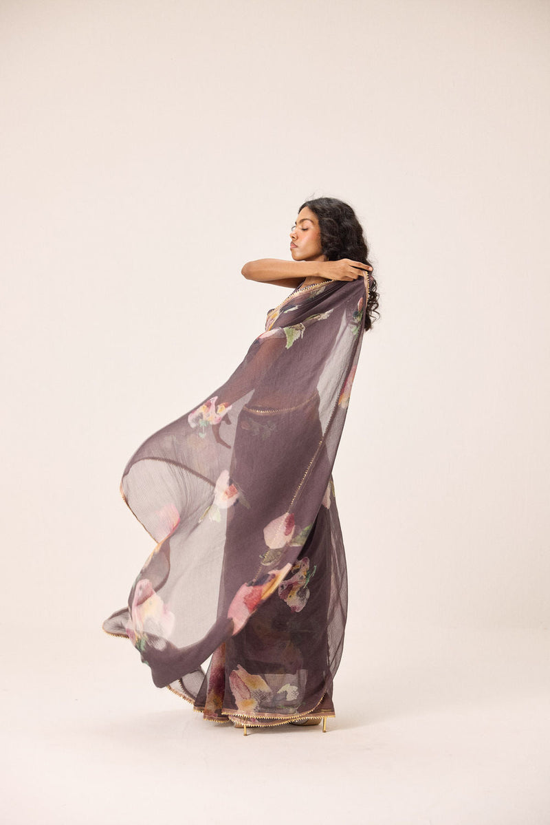 Inara Saree Set kota doria & mul by Khara Kapas in brown for women in Singapore