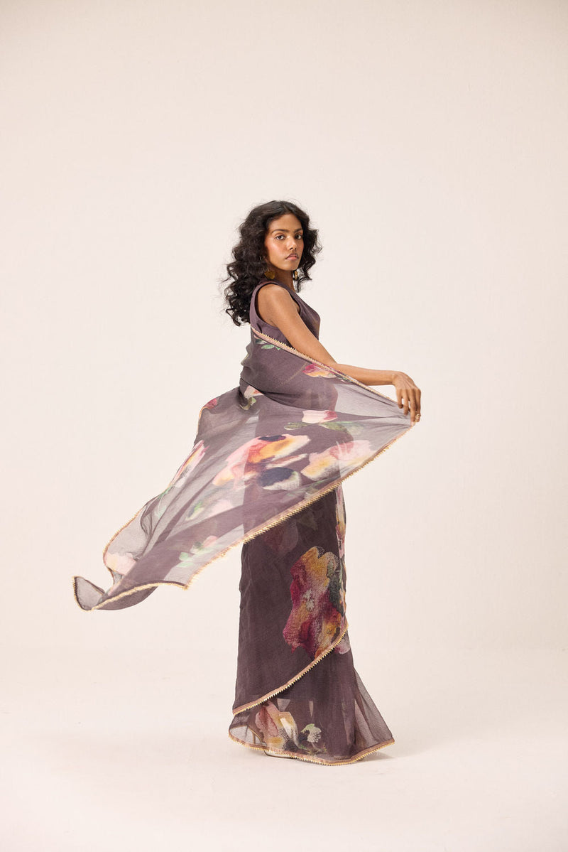 Inara Saree Set kota doria & mul by Khara Kapas in brown for women in Singapore