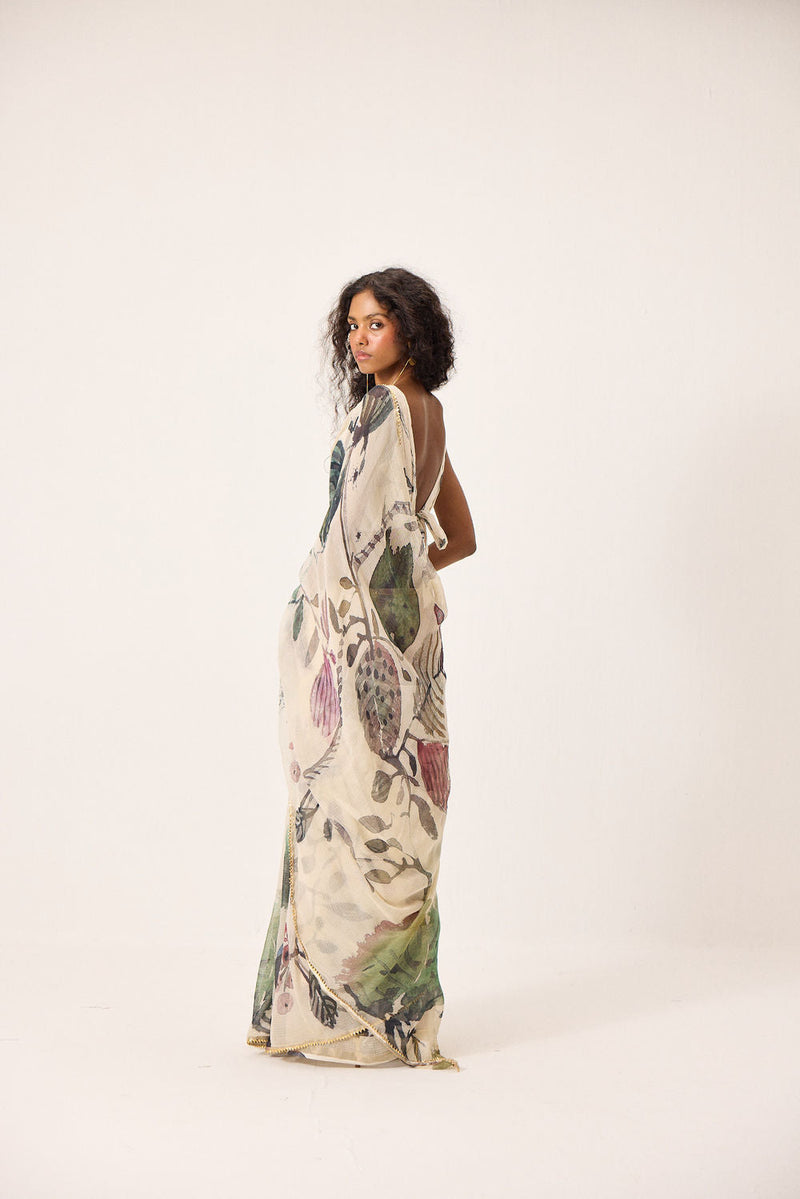 Avery Saree Set kota doria & mul by Khara Kapas in ecru for women in Singapore