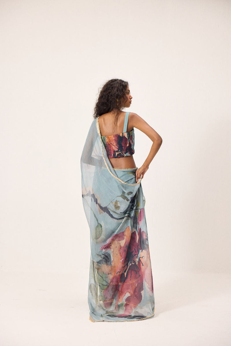 Feirosa Saree kota doria by Khara Kapas in blue for women in Singapore
