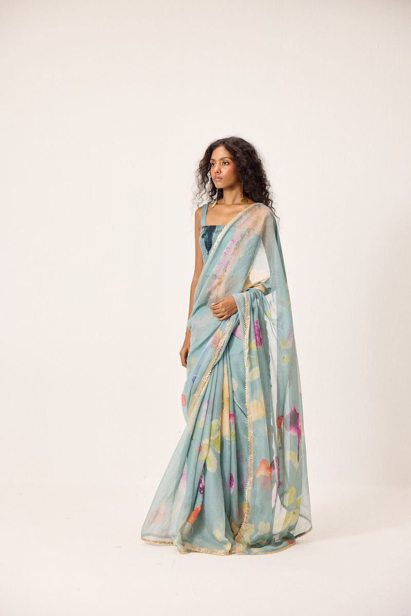 Helen Blouse mul by Khara Kapas in blue for women in Singapore