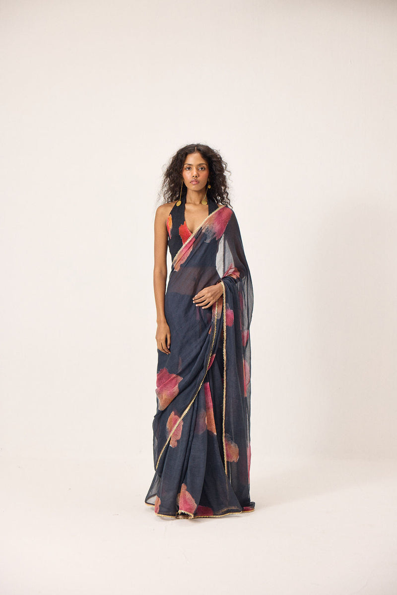 Cherine Saree Set kota doria and mul by Khara Kapas in black for women in Singapore