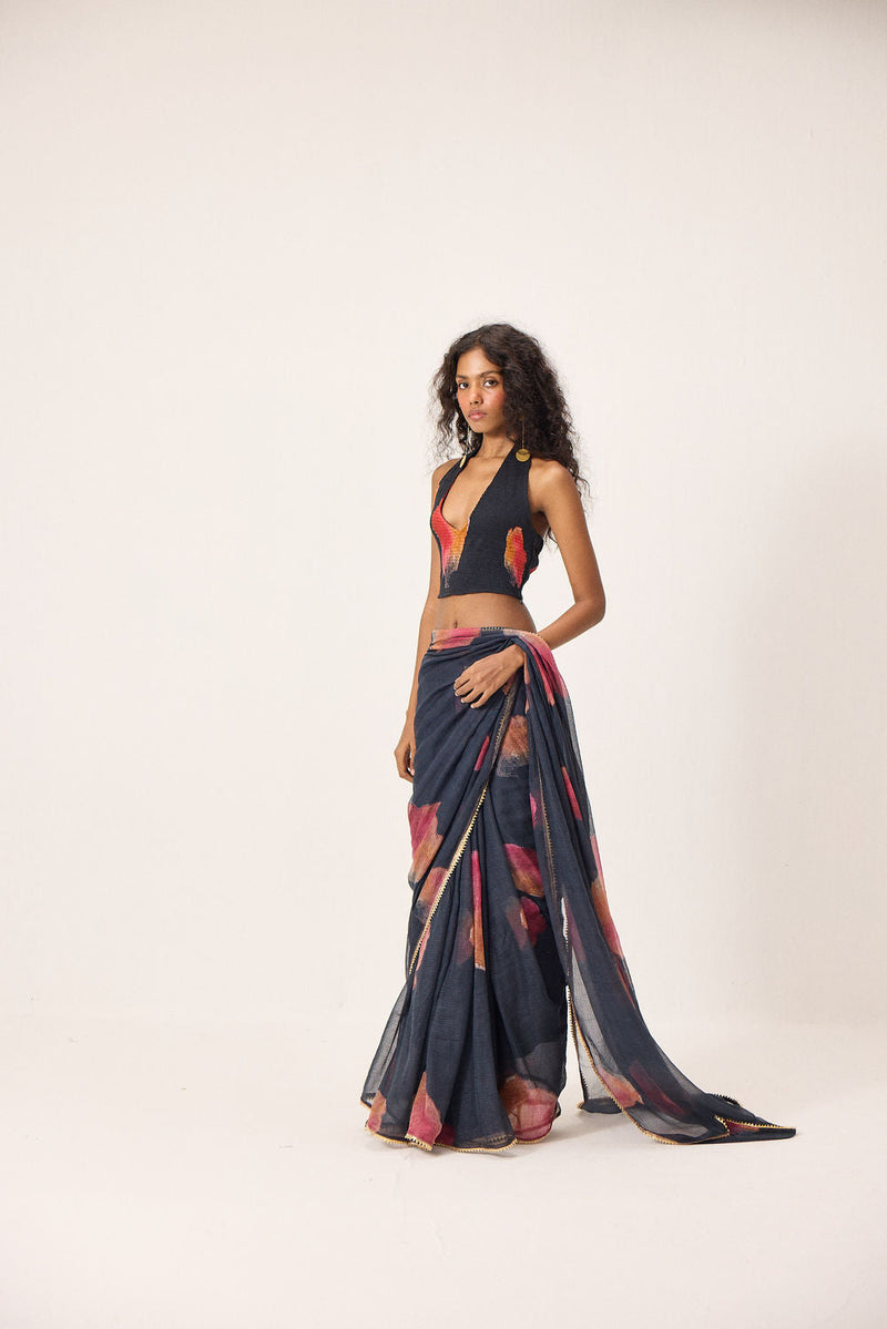 Cherine Saree Set kota doria and mul by Khara Kapas in black for women in Singapore