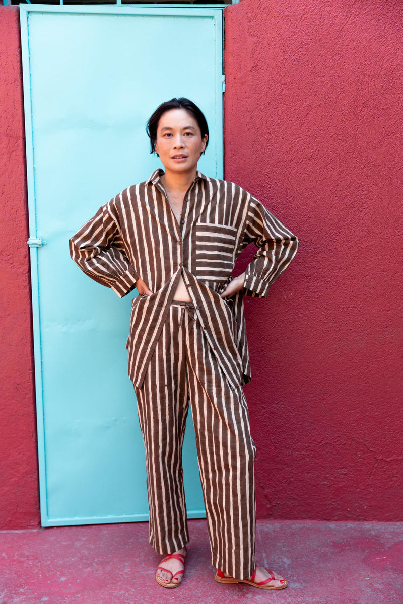 Artist Smock — Dumbo Stripes cotton by World of Crow in brown color for women in Singapore