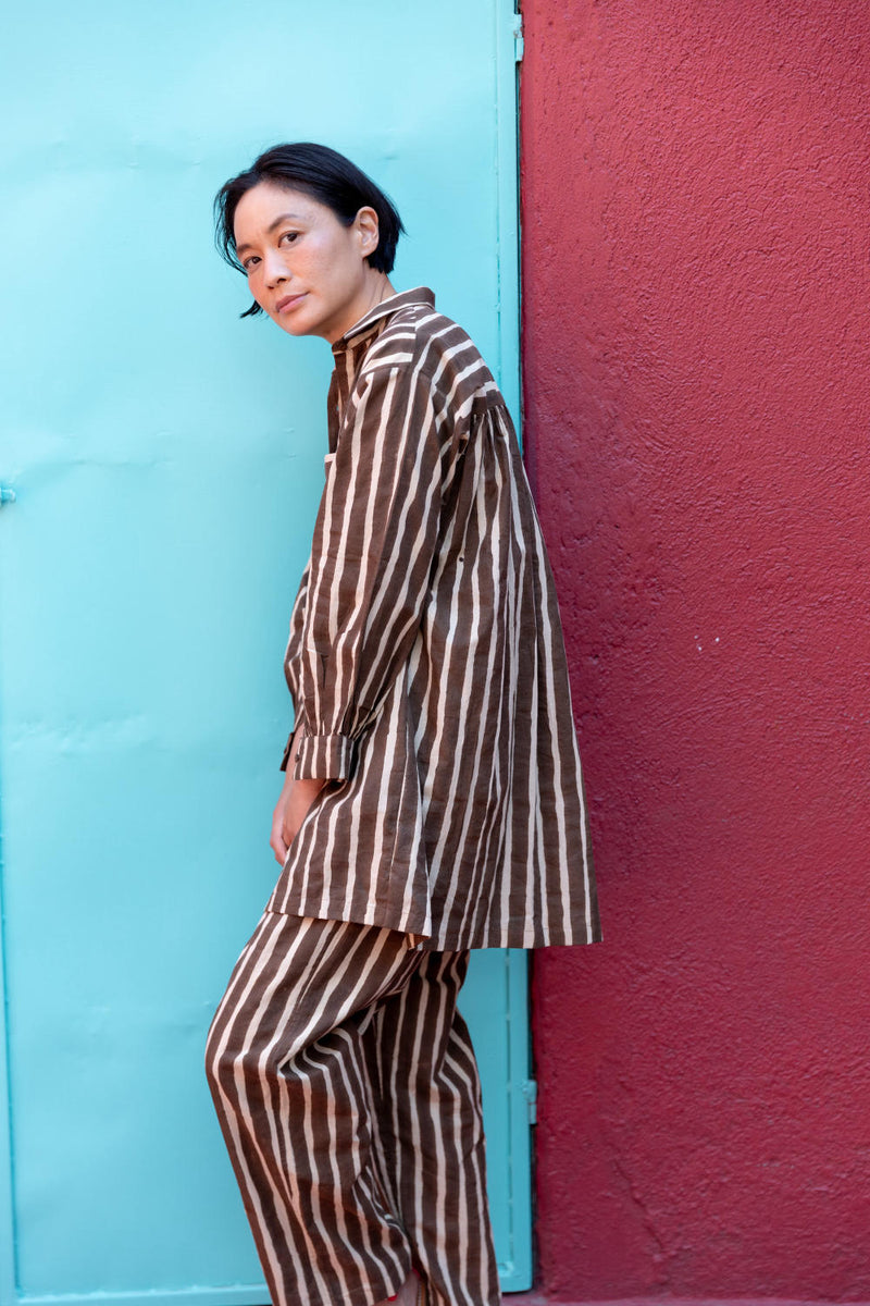 Artist Smock — Dumbo Stripes cotton by World of Crow in brown color for women in Singapore