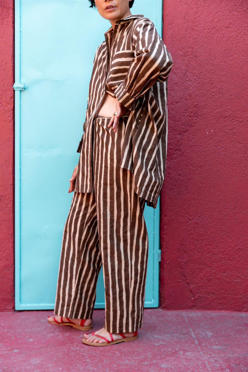 Artist Smock — Dumbo Stripes cotton by World of Crow in brown color for women in Singapore
