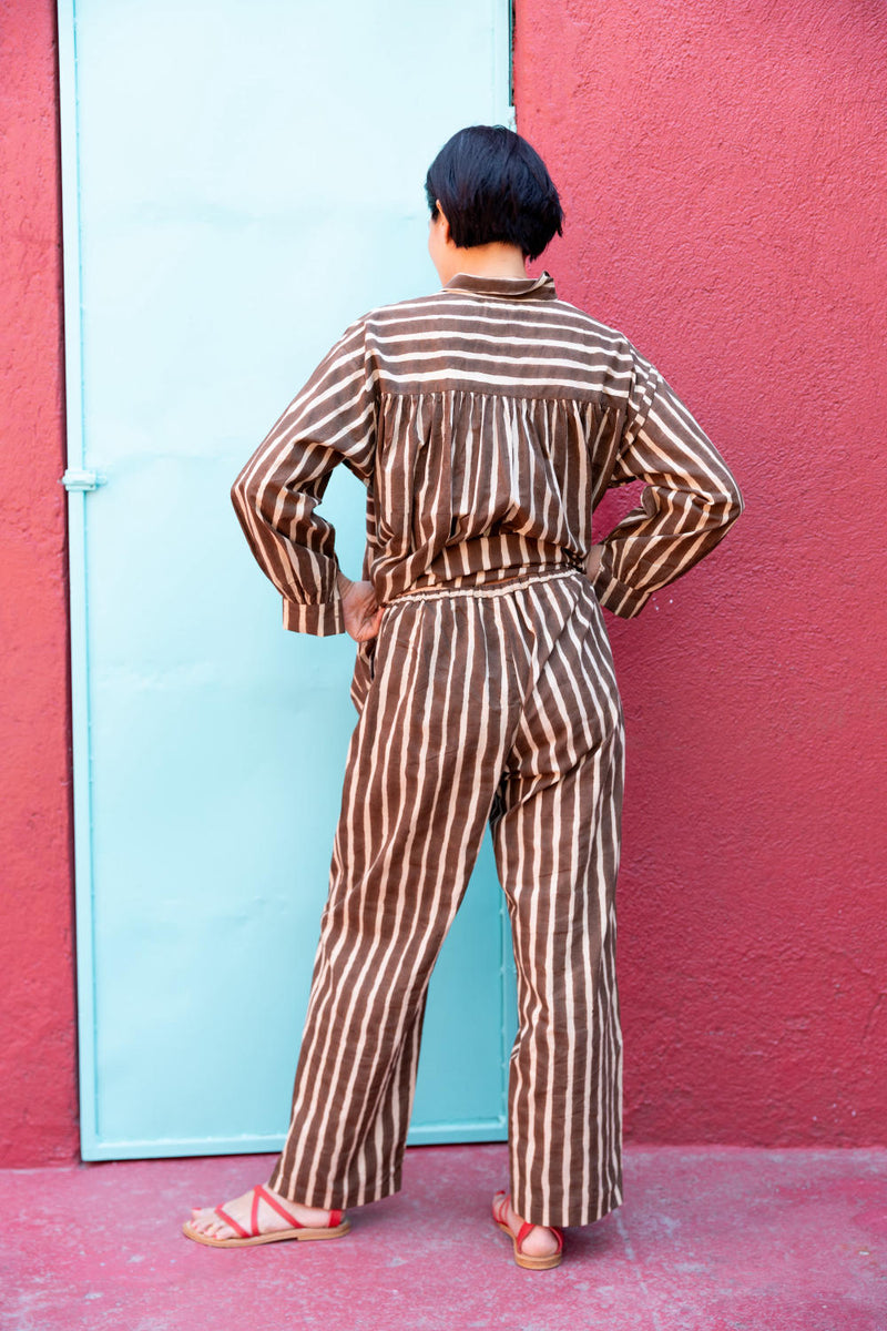 Artist Smock — Dumbo Stripes cotton by World of Crow in brown color for women in Singapore