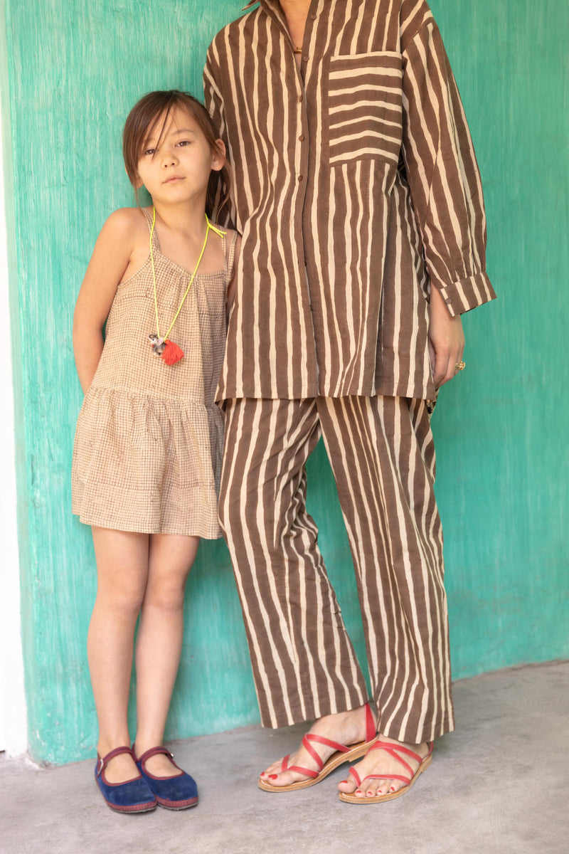 Artist Smock — Dumbo Stripes cotton by World of Crow in brown color for women in Singapore