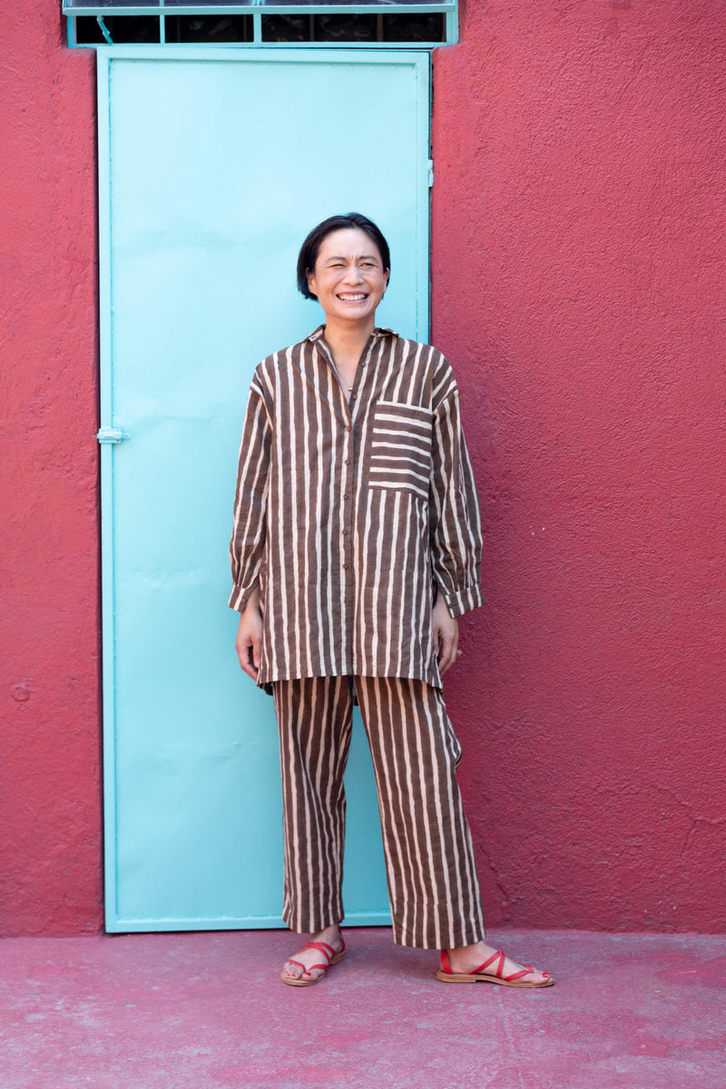 Artist Smock — Dumbo Stripes cotton by World of Crow in brown color for women in Singapore