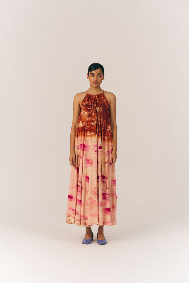 Circle Long Dress-Sai moss dress by CORD in multi-color for women in Singapore