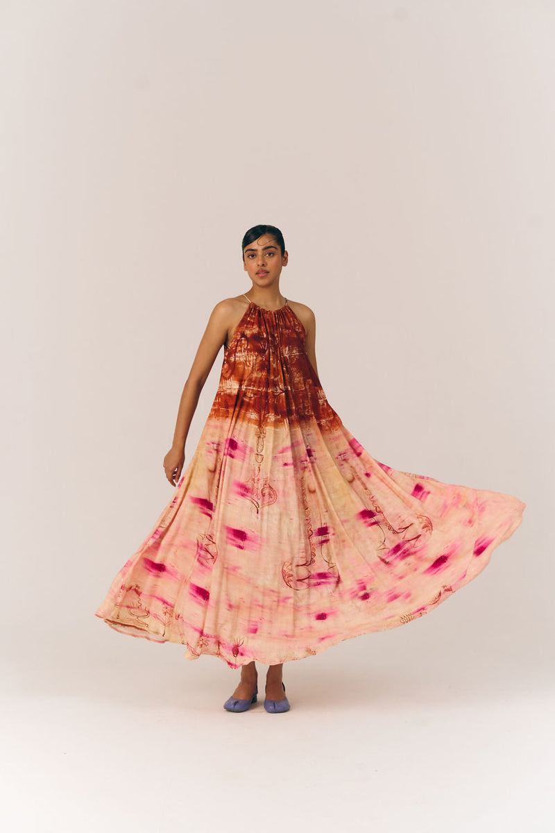 Circle Long Dress-Sai moss dress by CORD in multi-color for women in Singapore