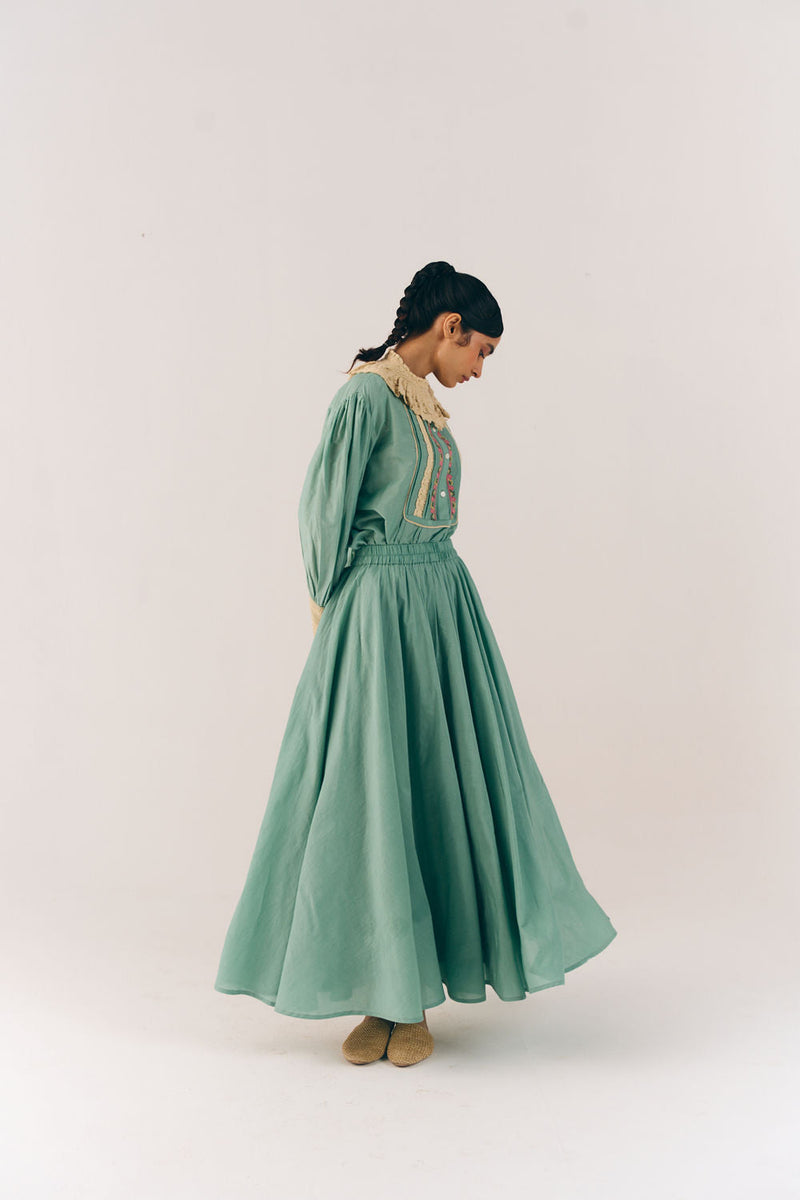 Umbrella Skirt-Aqua Floret cotton silk skirt by CORD in multi-color for women in Singapore