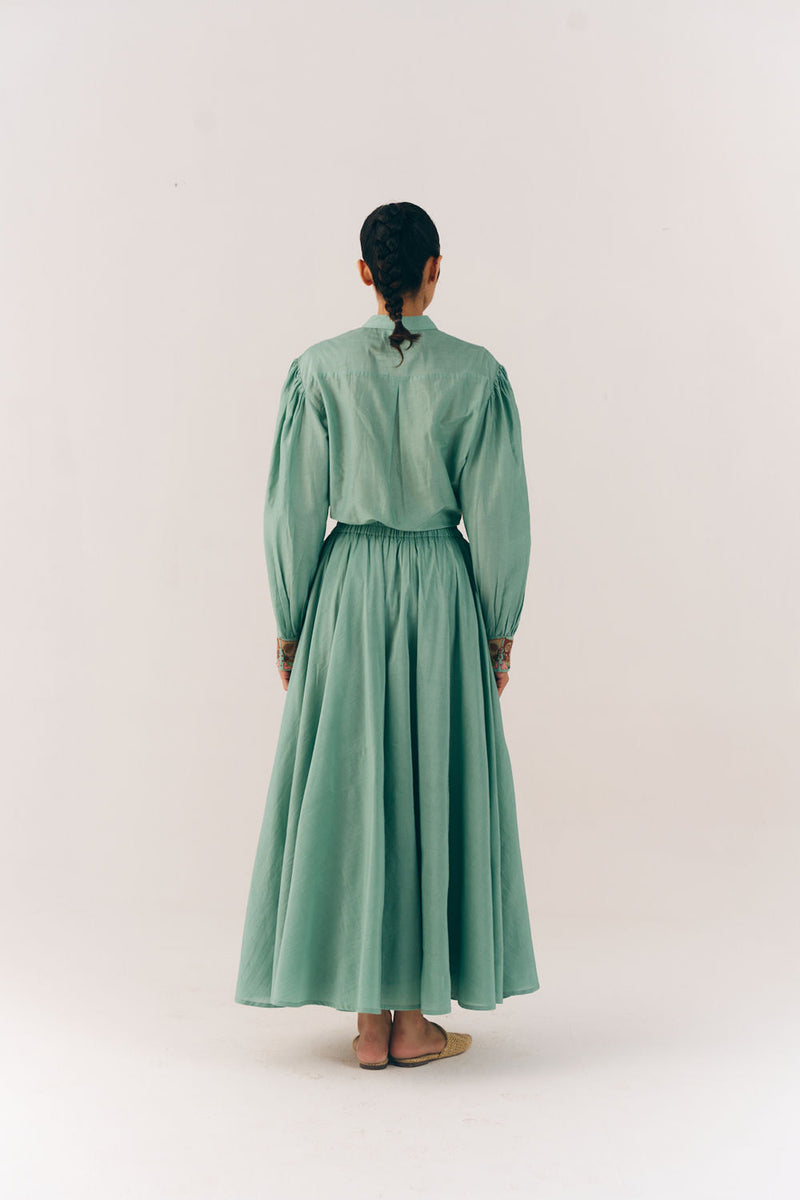 Umbrella Skirt-Aqua Floret cotton silk skirt by CORD in multi-color for women in Singapore
