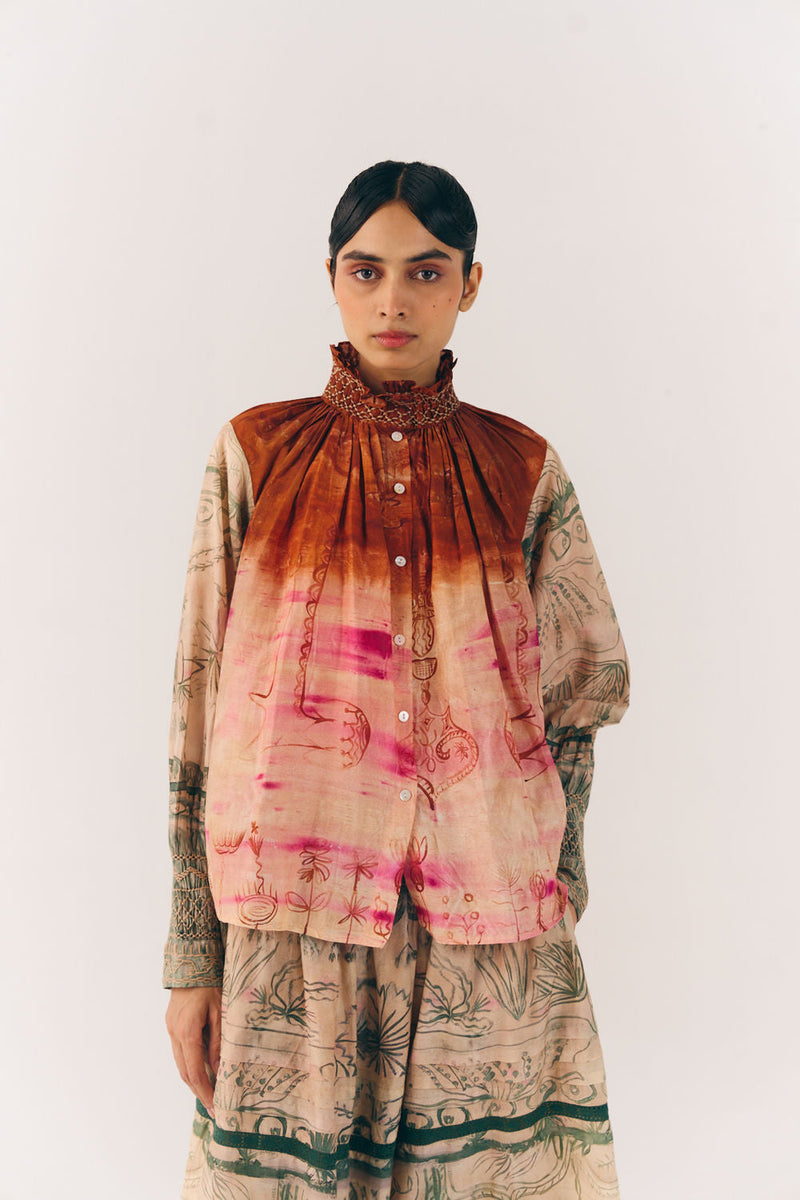 Farmer Set-Sai cotton silk co-ord set by CORD in multi-color for women in Singapore