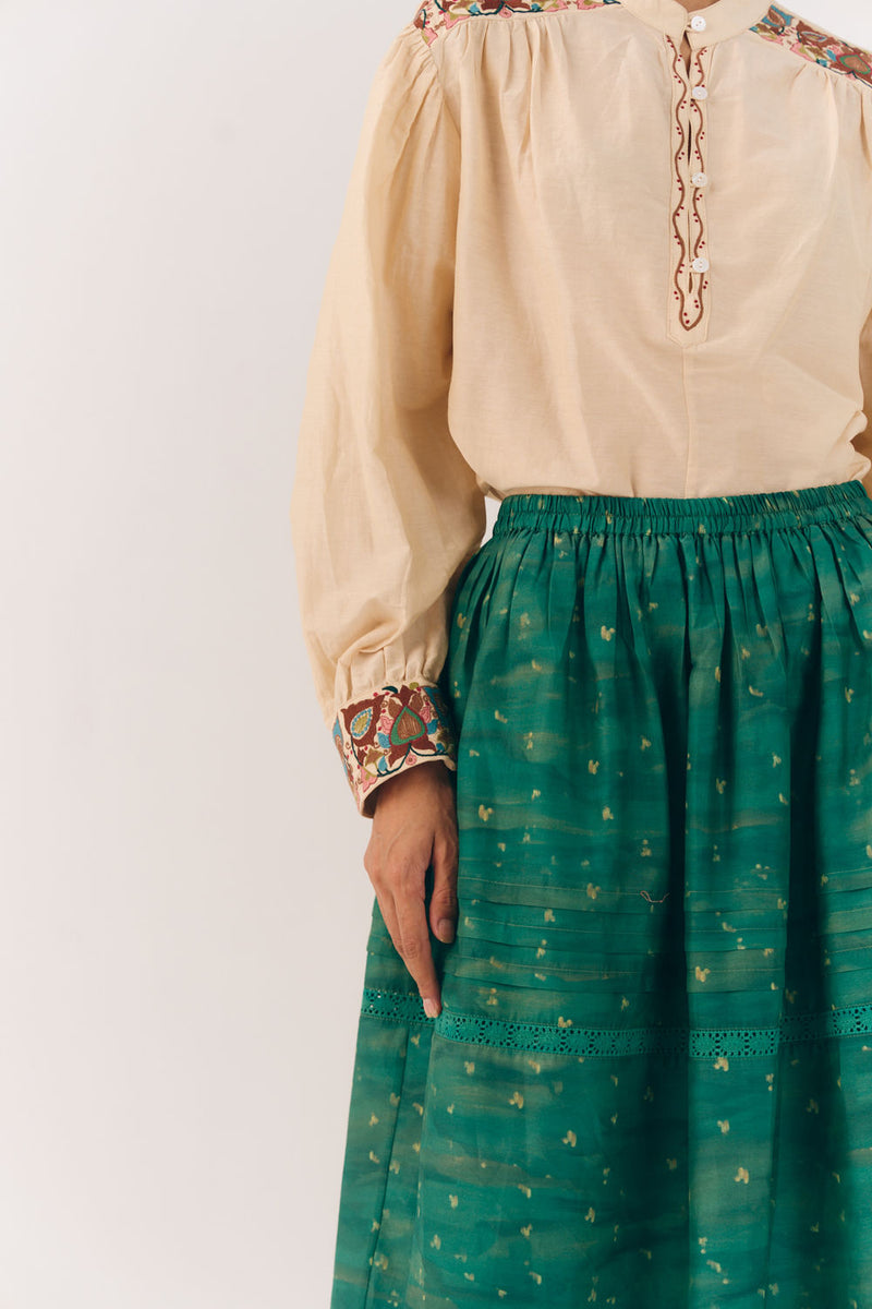 Peasant Top-Ivory Fleur cotton silk top and shirts by CORD in multi-color for women in Singapore