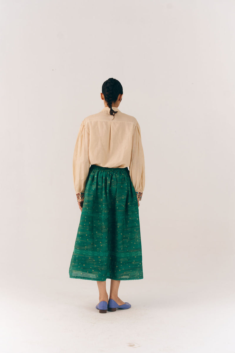 Emily Skirt-Green Tex cotton silk skirt by CORD in multi-color for women in Singapore