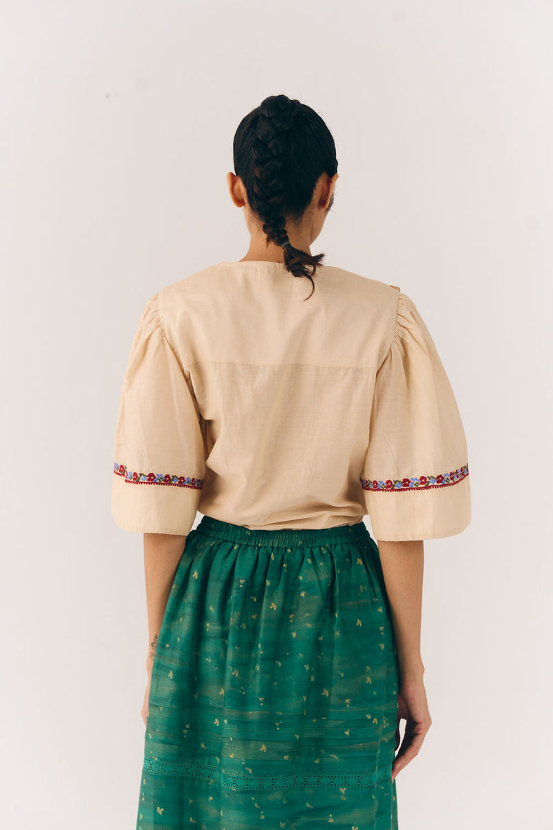 Luna Top-Ivory Floret cotton silk top and shirts by CORD in multi-color for women in Singapore