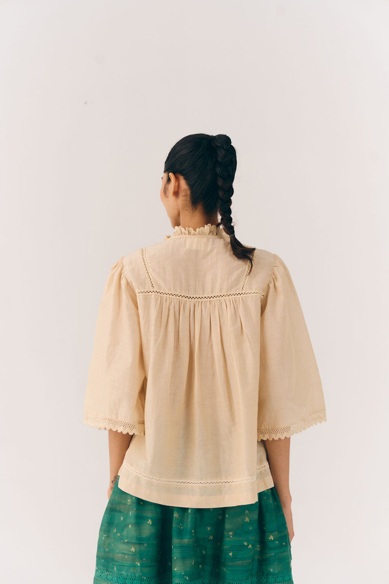 Rose Top-Ivory Floret cotton silk top and shirts by CORD in multi-color for women in Singapore