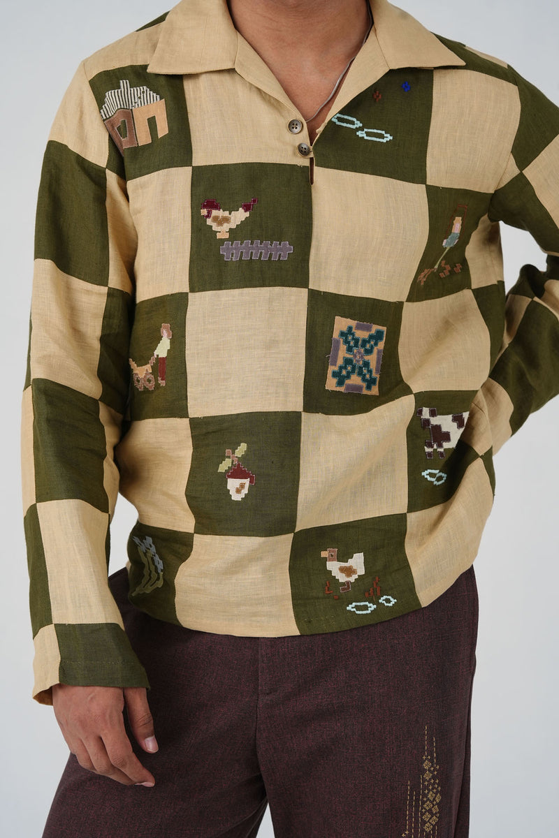 Ron Kurta-Countryside Applique linen kurta/kurta set by CORD MEN in multi-color for men in Singapore