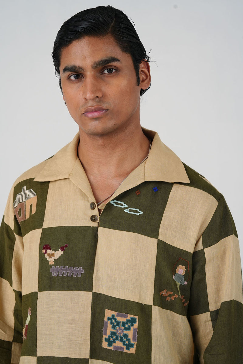 Ron Kurta-Countryside Applique linen kurta/kurta set by CORD MEN in multi-color for men in Singapore