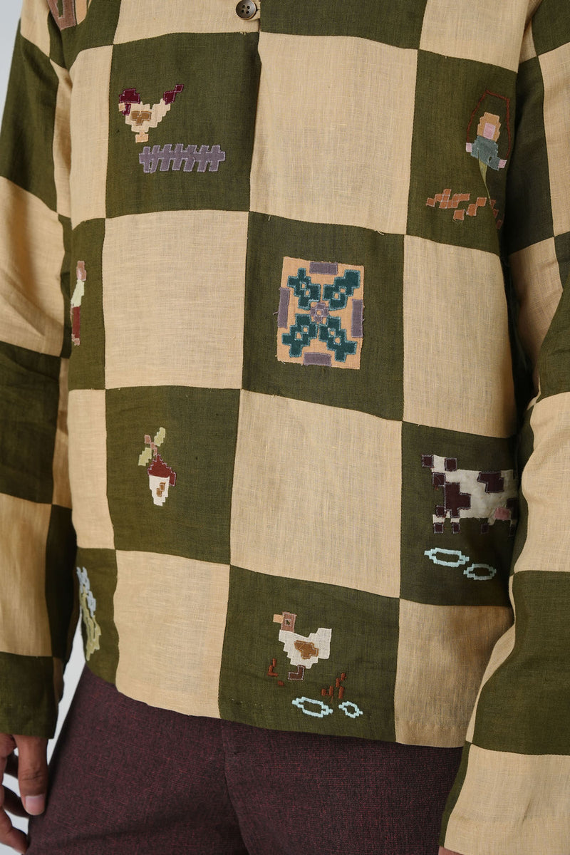 Ron Kurta-Countryside Applique linen kurta/kurta set by CORD MEN in multi-color for men in Singapore