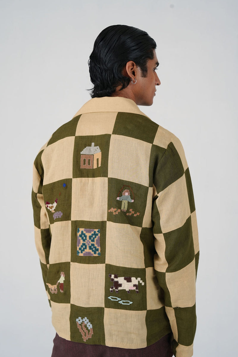 Ron Kurta-Countryside Applique linen kurta/kurta set by CORD MEN in multi-color for men in Singapore