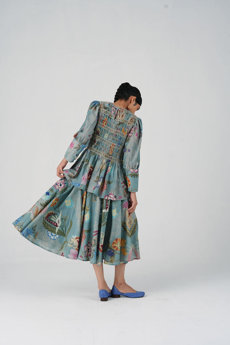 Gaia Set-Blue Floret cotton silk co-ord set by CORD in multi-color for women in Singapore