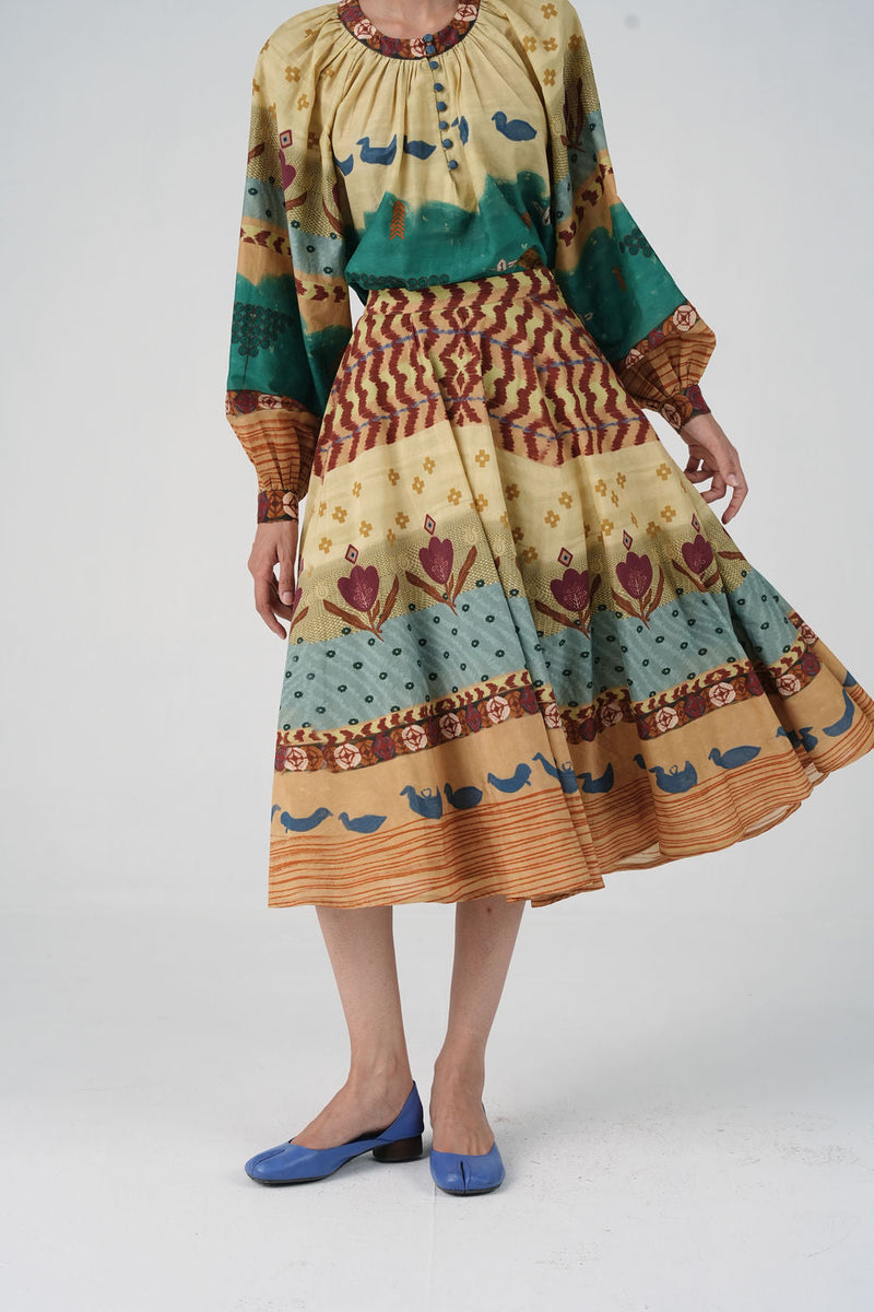 Bias Skirt-Fresco cotton silk skirt by CORD in multi-color for women in Singapore