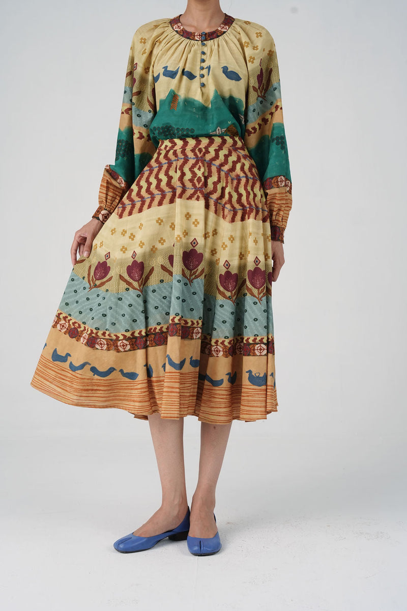 Bias Skirt-Fresco cotton silk skirt by CORD in multi-color for women in Singapore