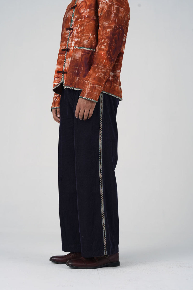 Wide Pants-Navy Blue Corduroy corduroy pant/trouser by CORD MEN in multi-color for men in Singapore