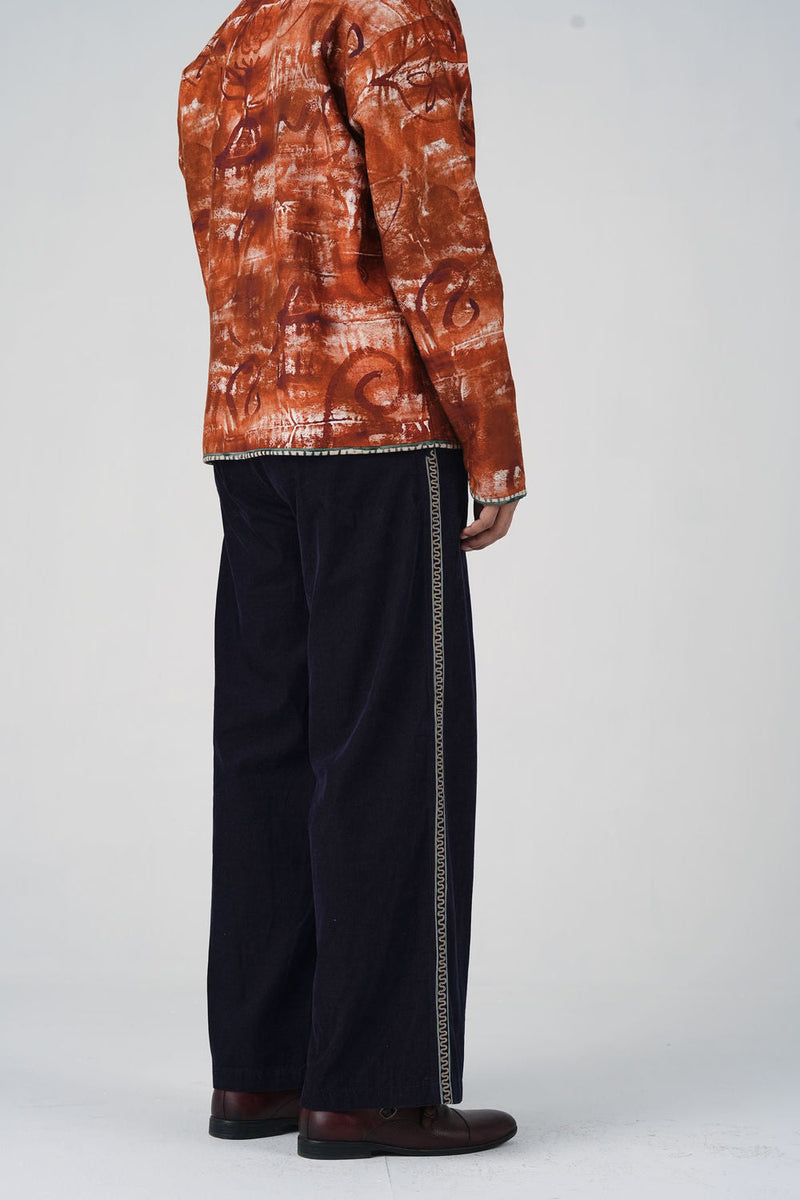 Wide Pants-Navy Blue Corduroy corduroy pant/trouser by CORD MEN in multi-color for men in Singapore