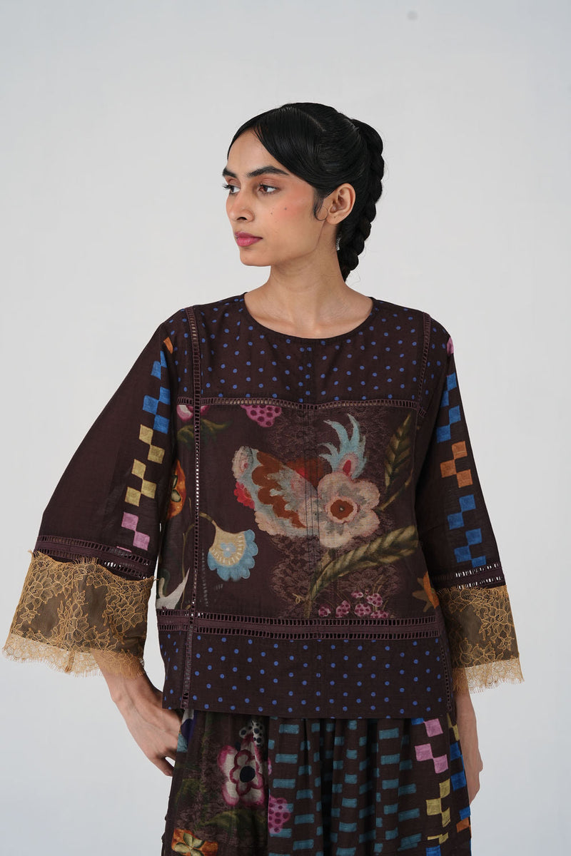Quad Top-Floret cotton top and shirts by CORD in multi-color for women in Singapore