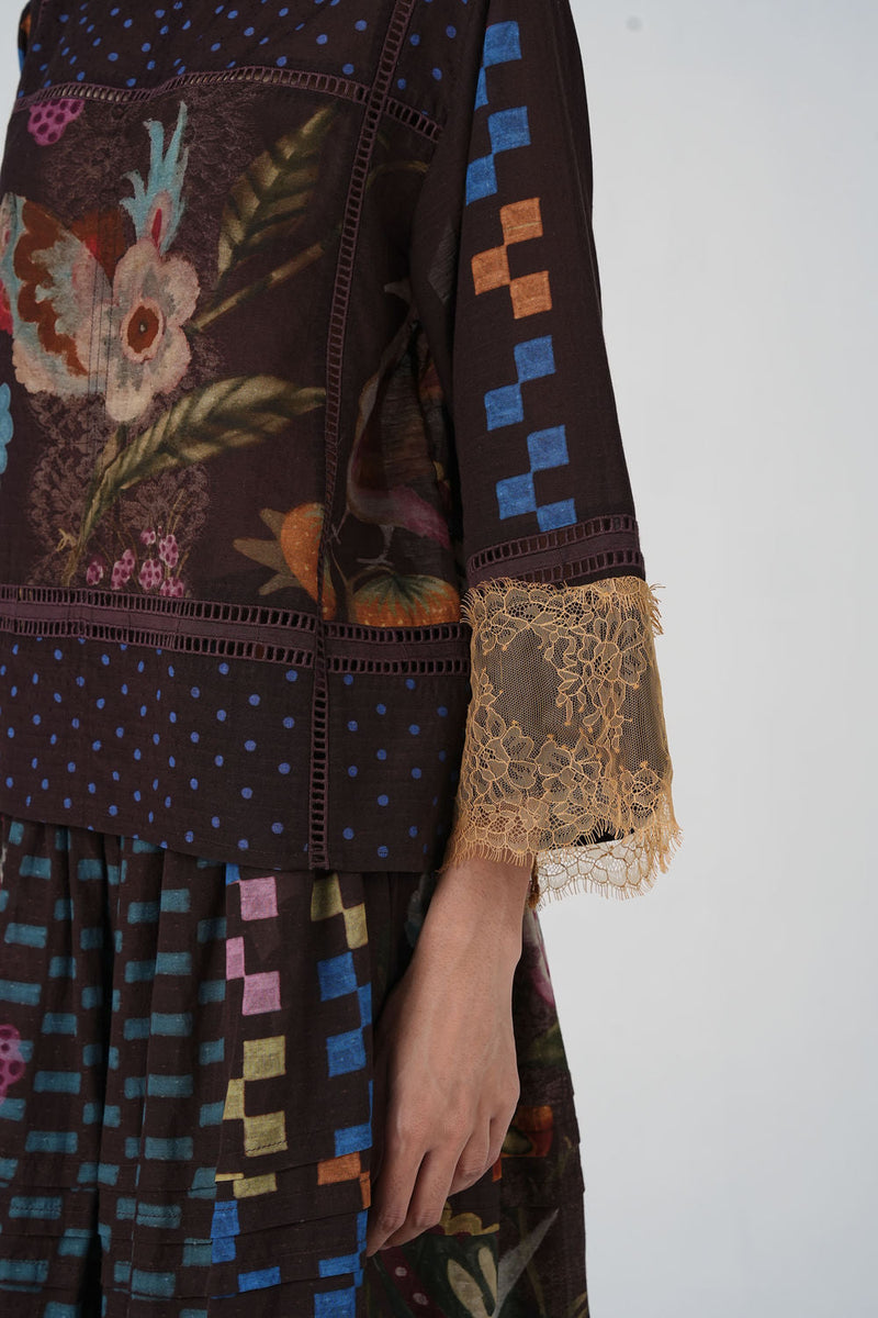Quad Top-Floret cotton top and shirts by CORD in multi-color for women in Singapore