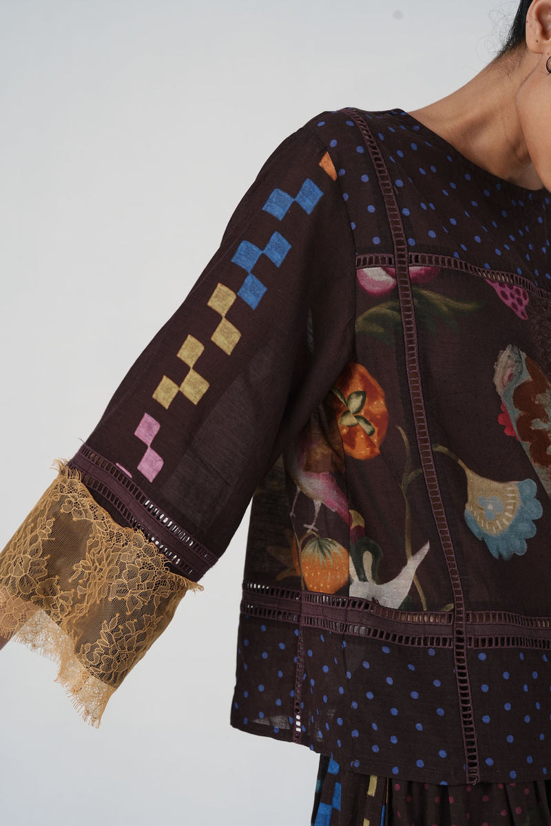Quad Top-Floret cotton top and shirts by CORD in multi-color for women in Singapore