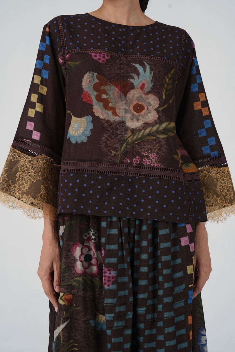 Quad Top-Floret cotton top and shirts by CORD in multi-color for women in Singapore