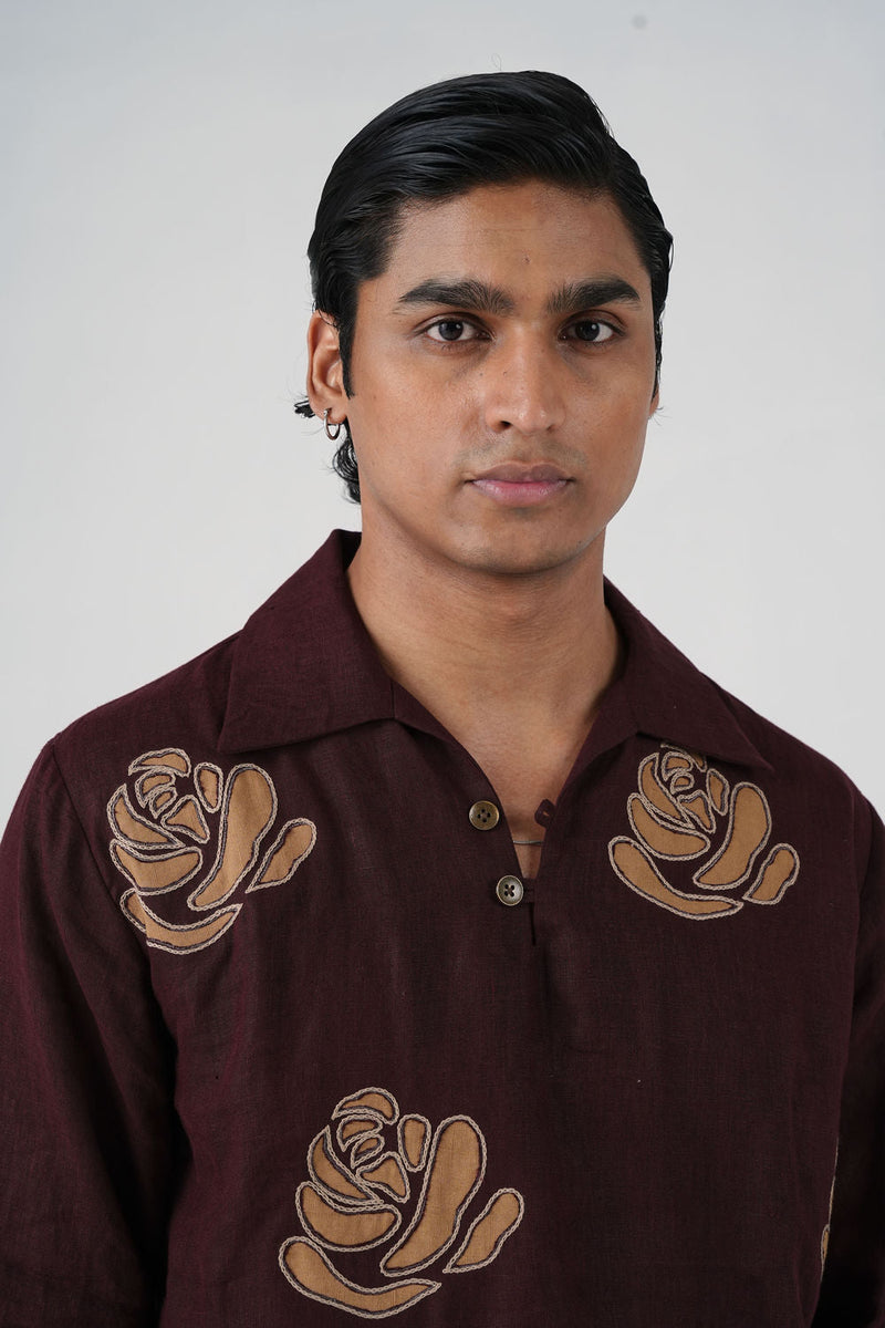 Ron Kurta-Rose Bloom linen kurta/kurta set by CORD MEN in multi-color for men in Singapore