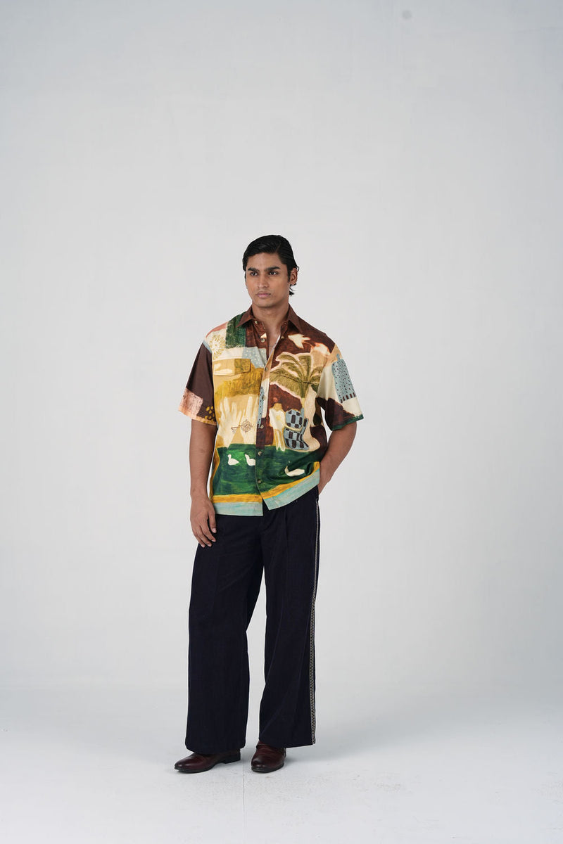 Skater Shirt-Evening Coffee cotton satin shirt by CORD MEN in multi-color for men in Singapore