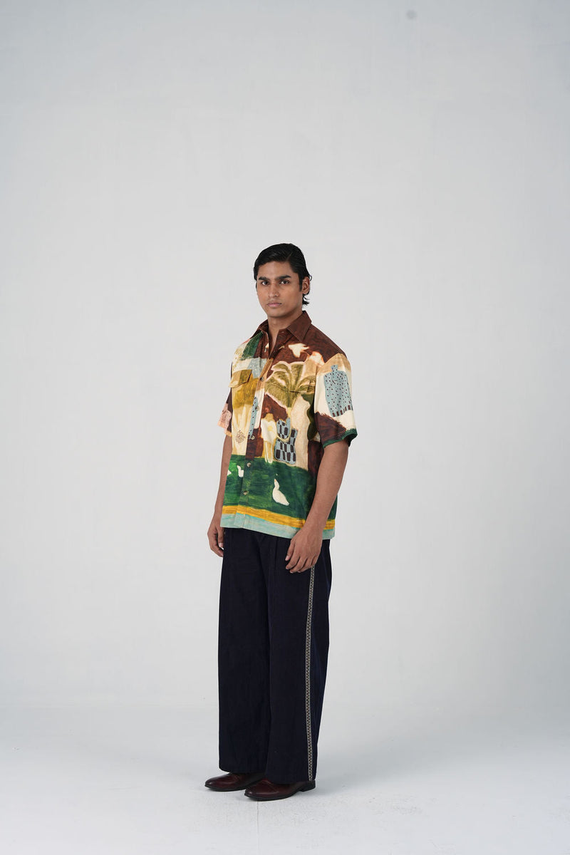Skater Shirt-Evening Coffee cotton satin shirt by CORD MEN in multi-color for men in Singapore