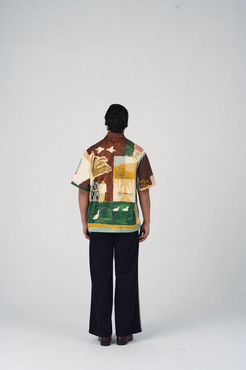 Skater Shirt-Evening Coffee cotton satin shirt by CORD MEN in multi-color for men in Singapore