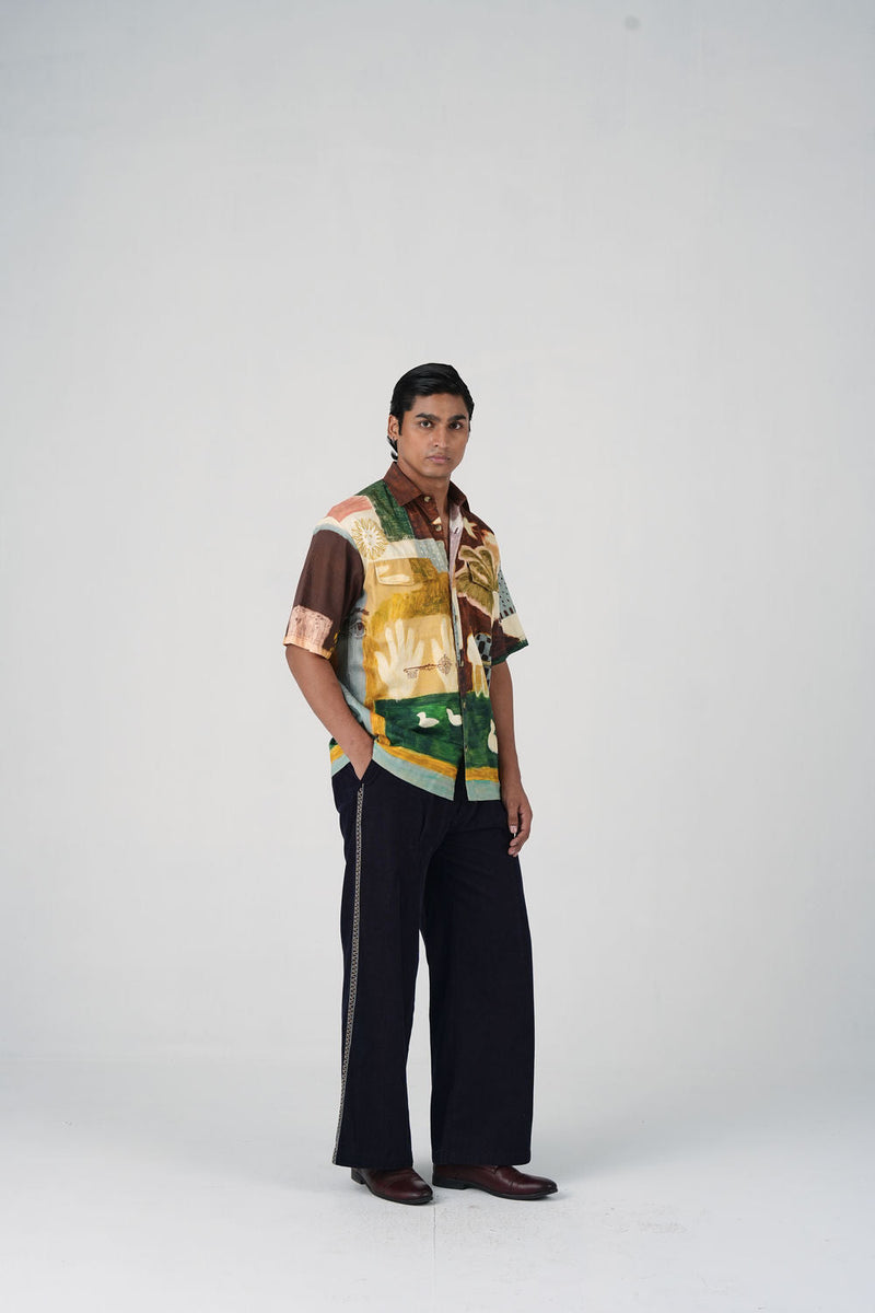 Skater Shirt-Evening Coffee cotton satin shirt by CORD MEN in multi-color for men in Singapore