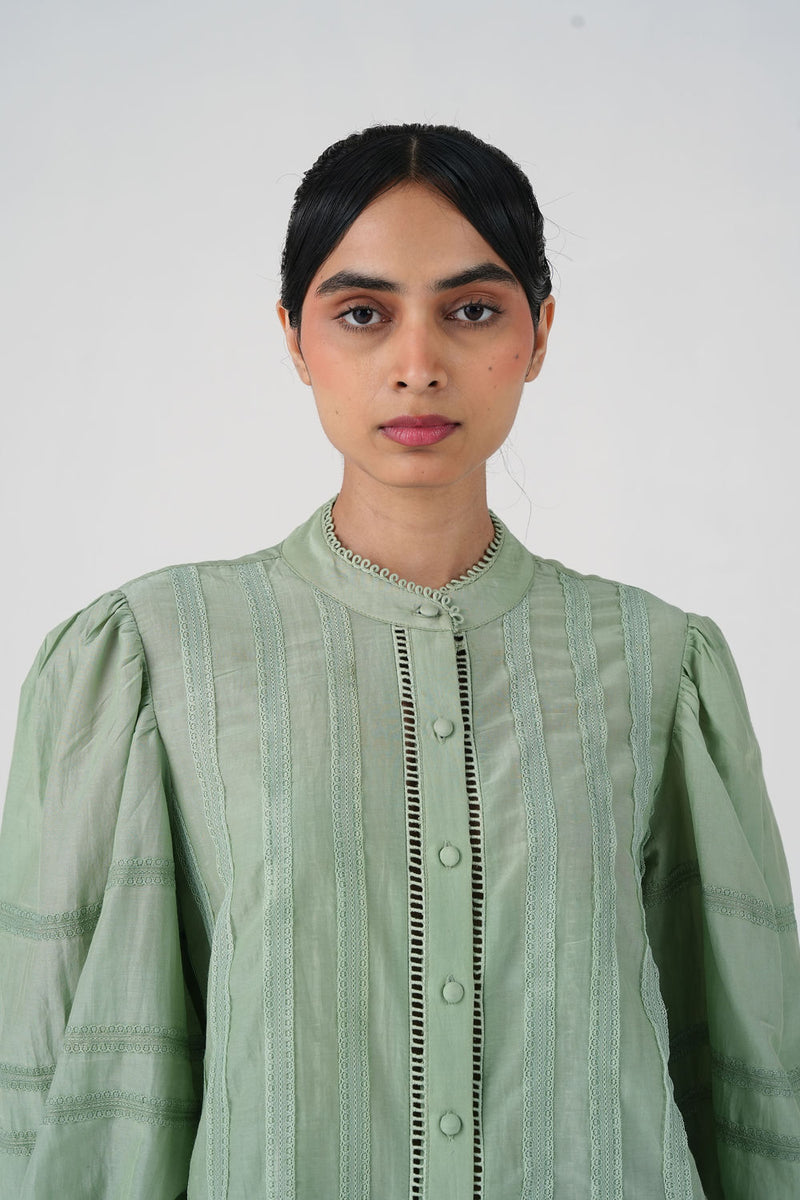 Anna Top-Mint cotton silk top and shirts by CORD in multi-color for women in Singapore