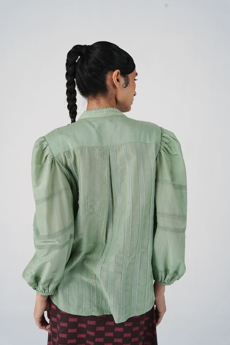Anna Top-Mint cotton silk top and shirts by CORD in multi-color for women in Singapore